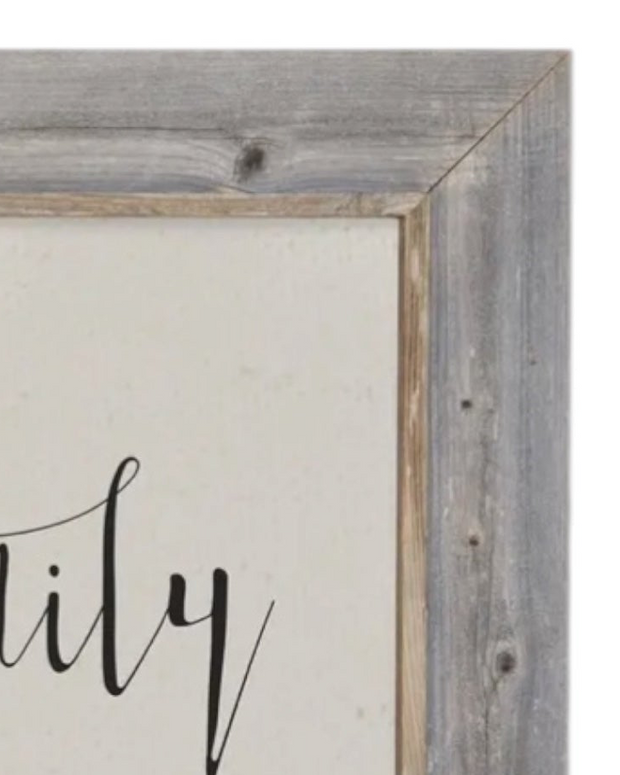 Rustic oak wooden wall art sign by Brayden and Brooks with "Family Where Life Begins" message in a large framed design.