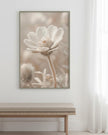 Large neutral botanical wall art print featuring daisies by Brayden and Brooks, framed and ready for wall display.