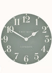 Gallery Direct Thomas Kent 12-inch Arabic wall clock in seagrass green with bold black Arabic numerals and modern design.
