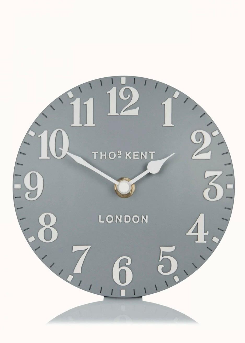 Gallery Direct Thomas Kent 6-inch Arabic Mantle Clock in Flax Blue with bold Arabic numerals and classic design.