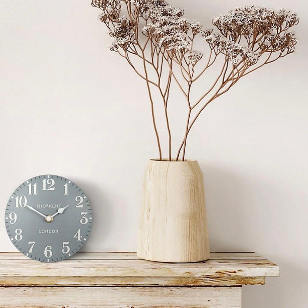 Gallery Direct Thomas Kent 6-inch Arabic mantle clock in Flax Blue with a classic clock face and elegant design.