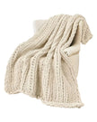 Cream chenille chunky knit blanket throw from Starlight Express, showcasing soft, cozy woven texture for comfortable home decor.