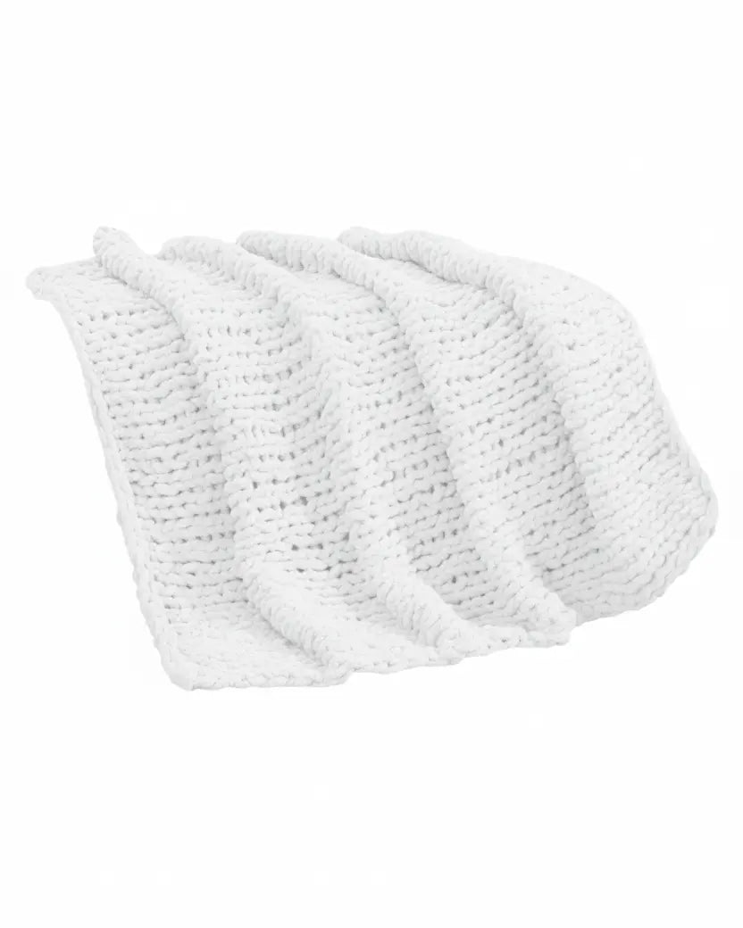 White Chenille Chunky Knit Blanket throw from Starlight Express, featuring soft, cozy textured knit for comfortable home decor.
