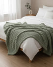 Sage green chunky chenille knit throw blanket by Starlight Express, soft and cozy for home decor and comfort.