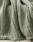 Sage green chunky chenille knit throw blanket from Starlight Express, soft and cozy for living room or bedroom decor.