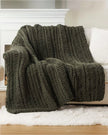 Olive green chunky chenille knit throw blanket by Starlight Express, soft and cozy for home decor or lounging.