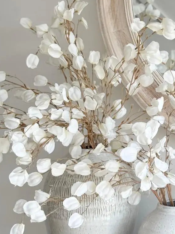 Artificial white lantern stem plant by Lulu Loves Home, featuring lush, white lantern-shaped foliage for decorative use.