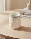 White ripple ceramic electric wax melt burner by Devon Wick, designed for melting scented wax melts in a stylish ceramic finish.