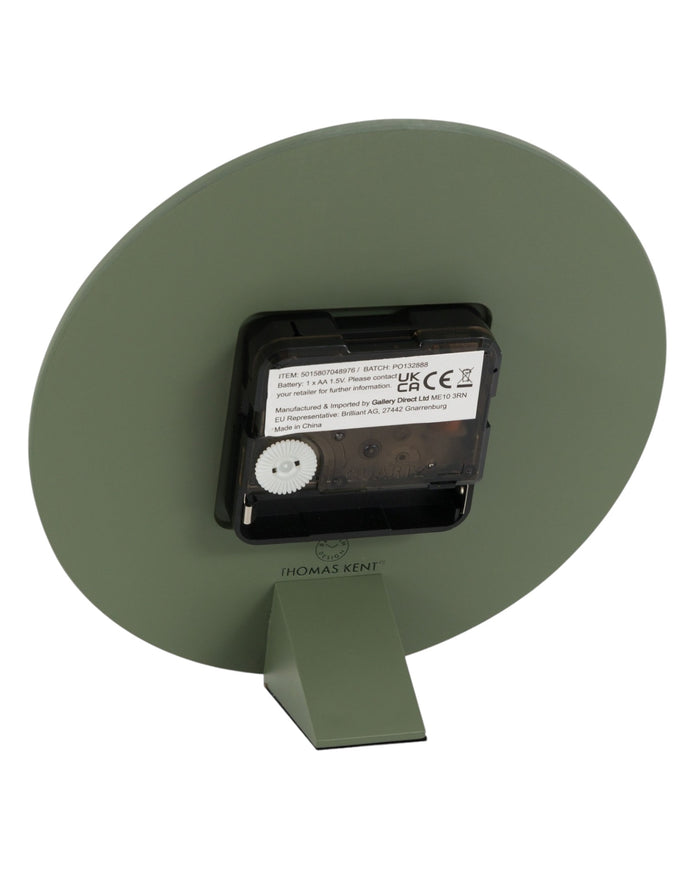 Thomas Kent 6-inch Arabic mantle clock in lichen green, decorative clock with clear Arabic numerals and vintage style.