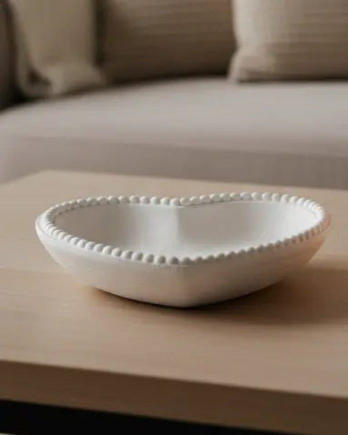White wooden heart-shaped bobble bowl by Heaven Sends, featuring a smooth polished surface and decorative heart design.