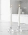 White taper dinner candle by Lulu Loves Home, tall and slender wax candle for elegant table settings.