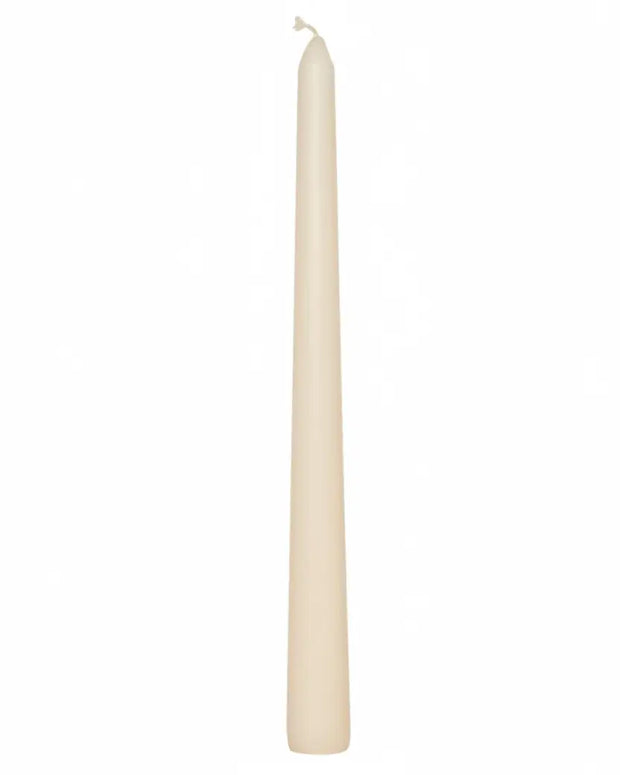 Cream taper dinner candle by Lulu Loves Home, showcasing a tall, elegant candle with a smooth cream finish on a neutral background.