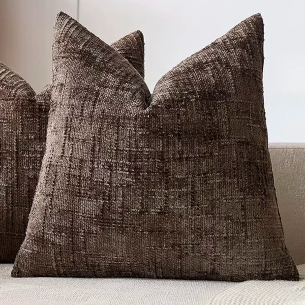 Dark brown chenille rectangle cushion cover from Starlight Express, showcasing soft, textured fabric and neat seam details.