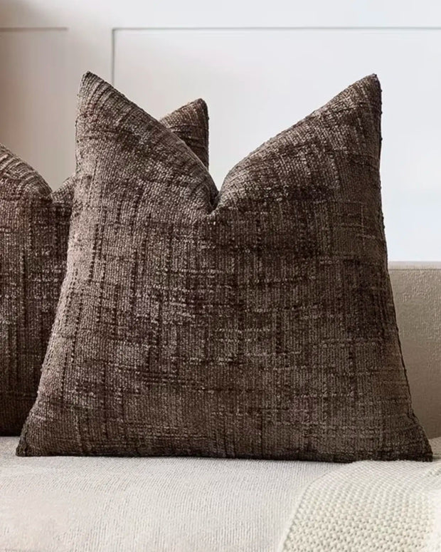 Dark brown chenille rectangle cushion cover from Starlight Express, showcasing soft, textured fabric and neat seam details.