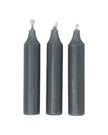 Dark grey short dinner candle from Terrace & Garden Ltd, showing a smooth wax surface and a centered wick.