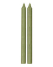 Tall moss green candle from Terrace & Garden Ltd, showcasing its elegant tapered shape and natural wax finish.