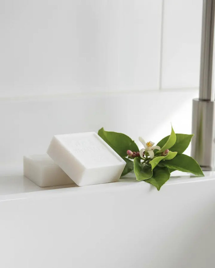Rustic soap block with Fleur d’Oranger scent, used as a home fragrance from Terrace & Garden Ltd, showing the textured soap on a wooden surface.