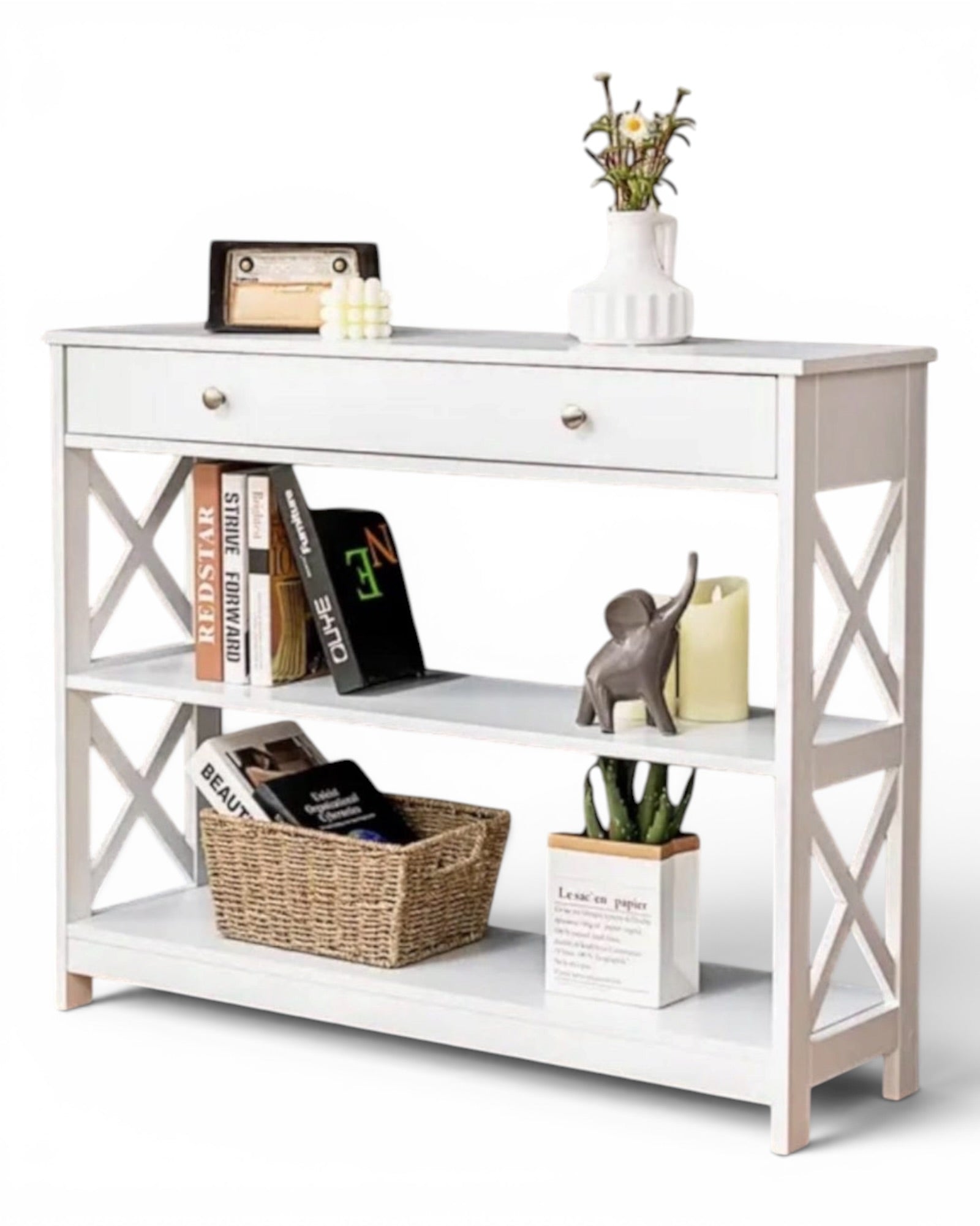 White Medium Wood Console Table