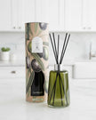Reed diffuser with olive vine and thyme scent in a 300ml glass bottle, home fragrance from Candlelight Products Ltd.