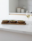 Set of olive pattern mango wood and melamine dipping bowls for kitchen and dining, by Candlelight Products Ltd