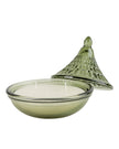 Embossed Tagine glass candle in olive green, a stylish home decor piece by Candlelight Products Ltd.