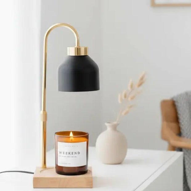 Black candle warmer lamp with shade from Starlight Express, featuring safe flameless lighting, ideal for cozy home decor.