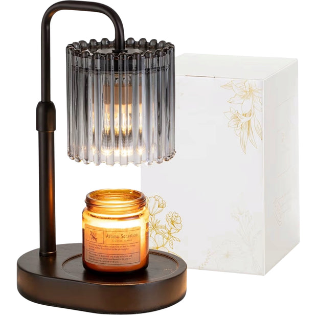 Black glass candle warmer lamp from Starlight Express with safe flameless design and timer, ideal for ambient lighting.