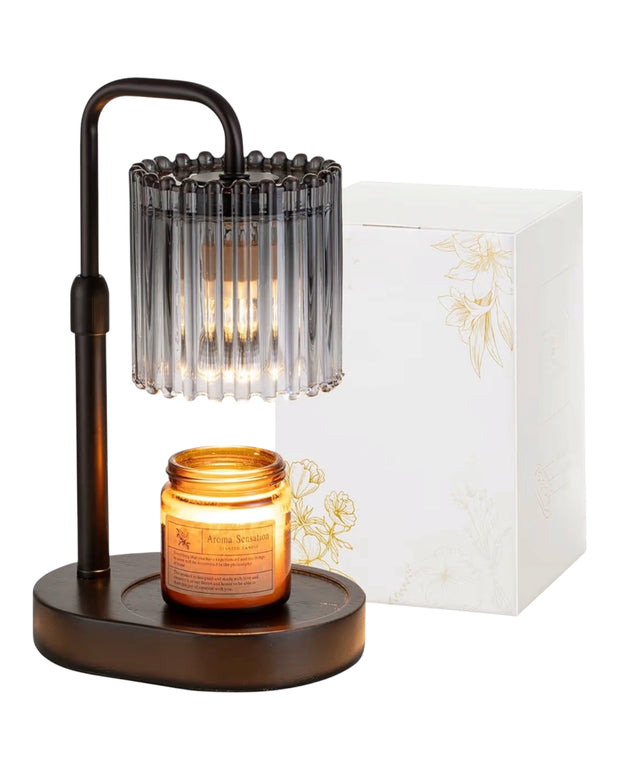 Black glass candle warmer lamp from Starlight Express with safe flameless design and timer, ideal for ambient lighting.