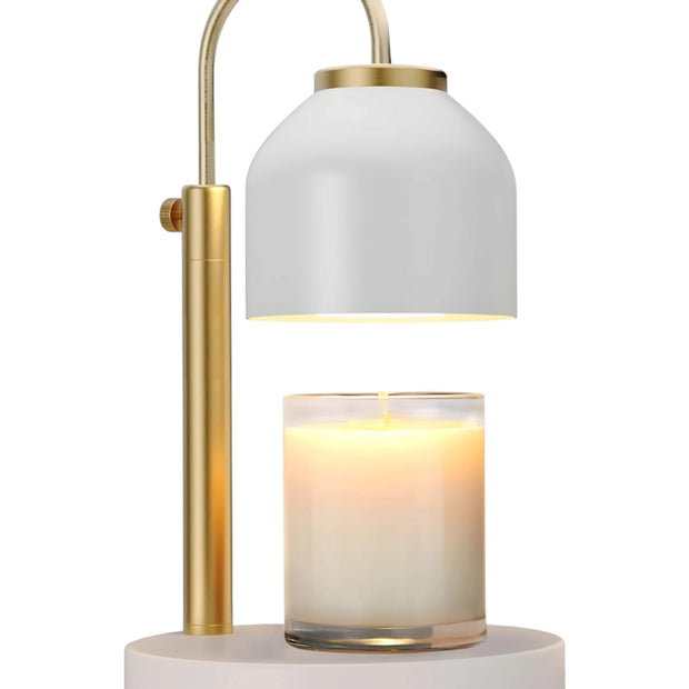 White candle warmer lamp with shade by Starlight Express, flameless lighting fixture for safe, cozy ambiance.