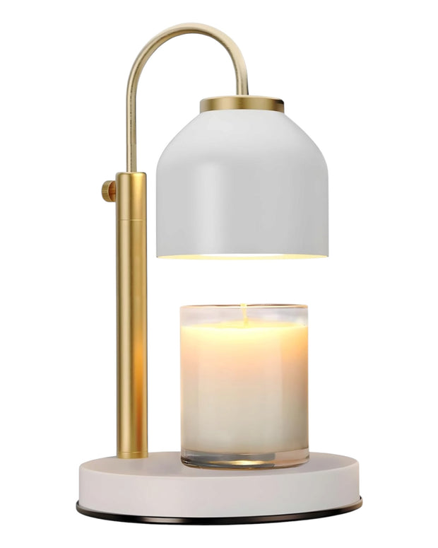 White candle warmer lamp with shade by Starlight Express, flameless lighting fixture for safe, cozy ambiance.