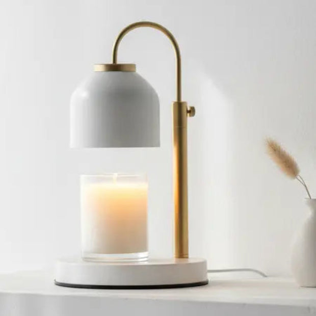White Candle Warmer Lamp with Shade by Starlight Express, safe flameless lighting fixture with a classic design and fabric shade.