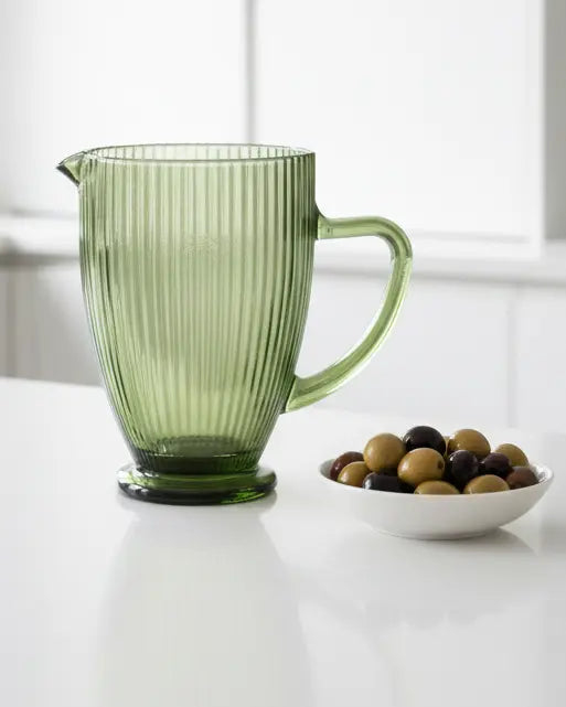 Large green ridged glass jug for kitchen and dining, featuring a textured design from Candlelight Products Ltd.