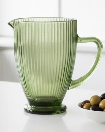 Large green ridged glass jug for kitchen and dining, showcasing textured glass design by Candlelight Products Ltd.