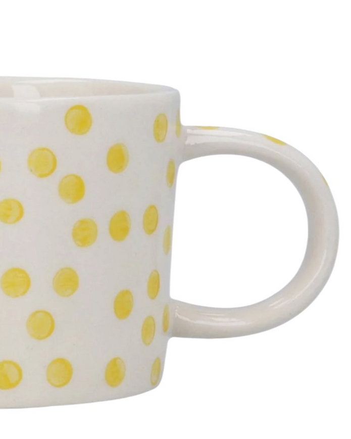 Gisela Graham yellow dot stoneware mug with a smooth handle, perfect for kitchen and dining use.