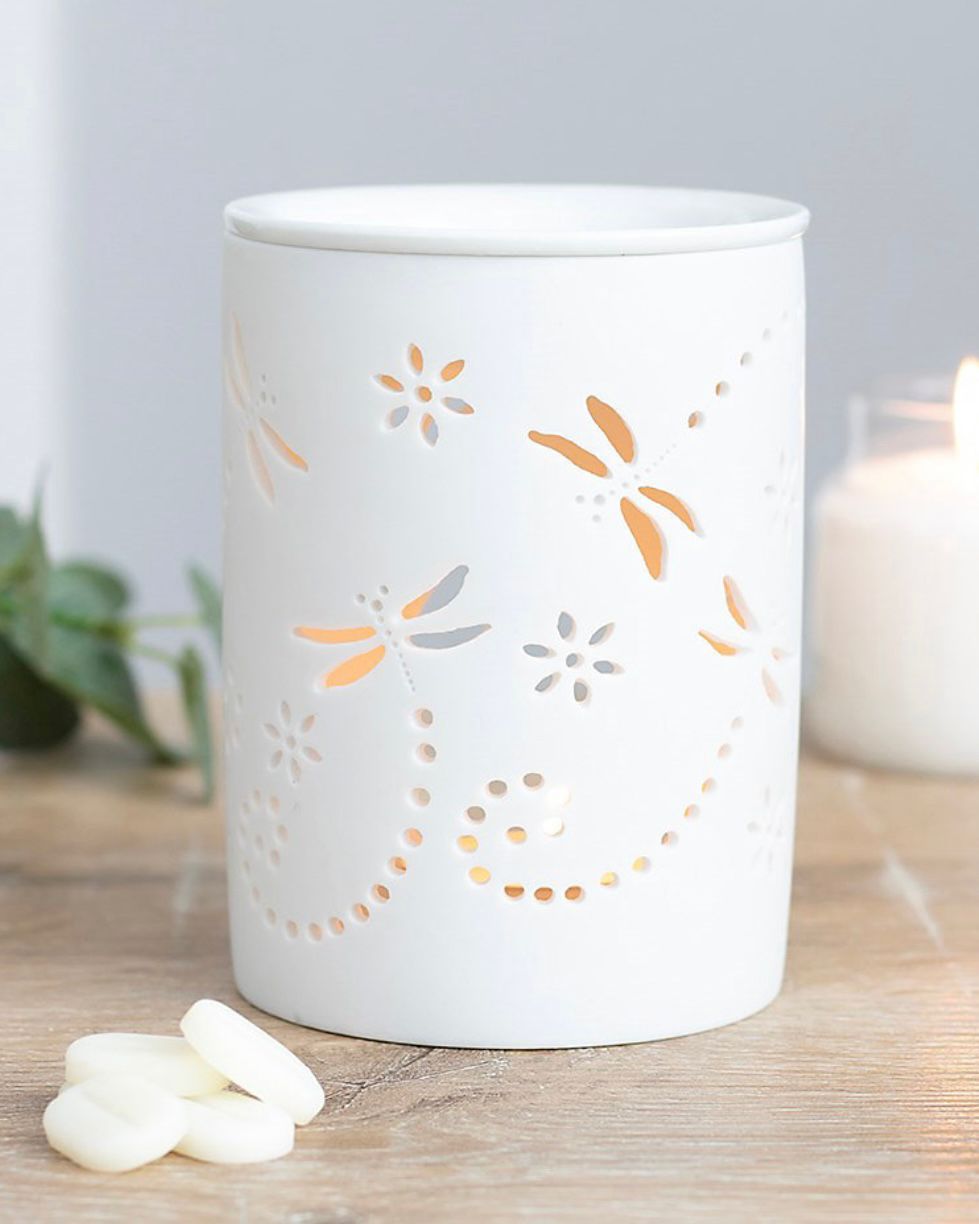 White Ceramic Dragonfly Oil Burner and Wax Warmer