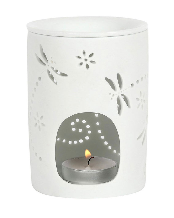 White Ceramic Dragonfly Oil Burner and Wax Warmer