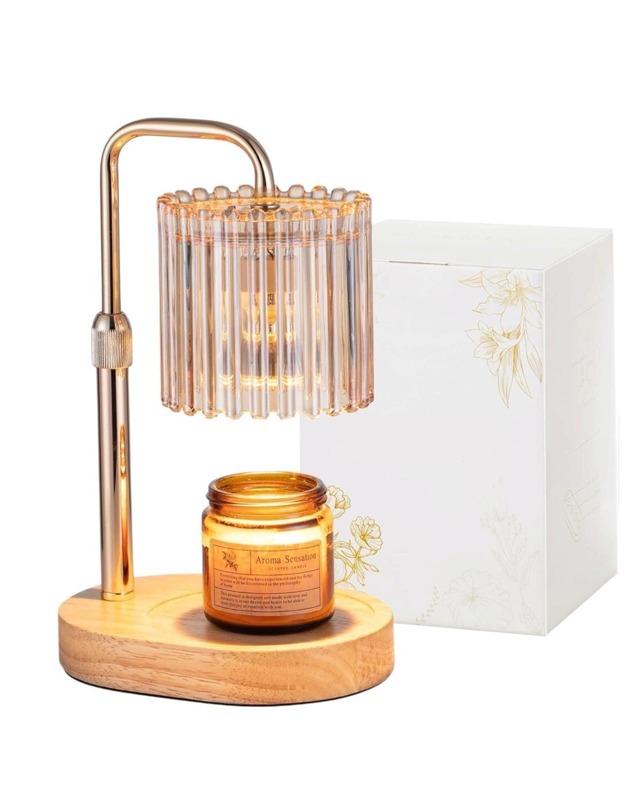Clear glass ribbed candle warmer lamp by Starlight Express, safe flameless lighting with timer for cozy ambiance.