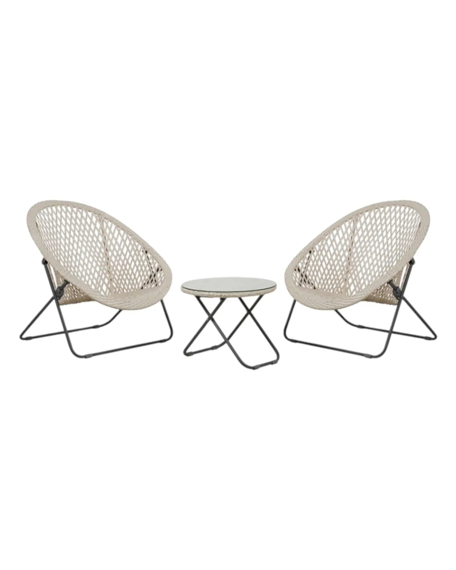 Cream rattan garden furniture set featuring a chair and table from Pacific Lifestyle Ltd, perfect for outdoor relaxation.