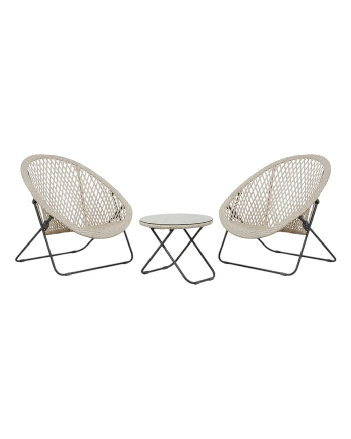 Cream rattan garden furniture set featuring a chair and table from Pacific Lifestyle Ltd, perfect for outdoor relaxation.