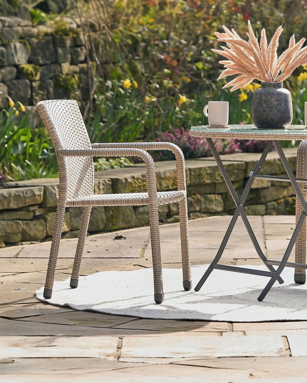 Pacific Lifestyle Ltd rattan bistro garden furniture set with sofa chair and table, perfect for outdoor patio or garden seating