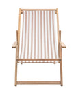 Beige Creta wooden striped garden chair by Gallery Direct, showing a stylish outdoor furniture piece with slatted design.
