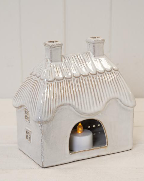 Natural Ceramic Thatch Roof House For Tealight
