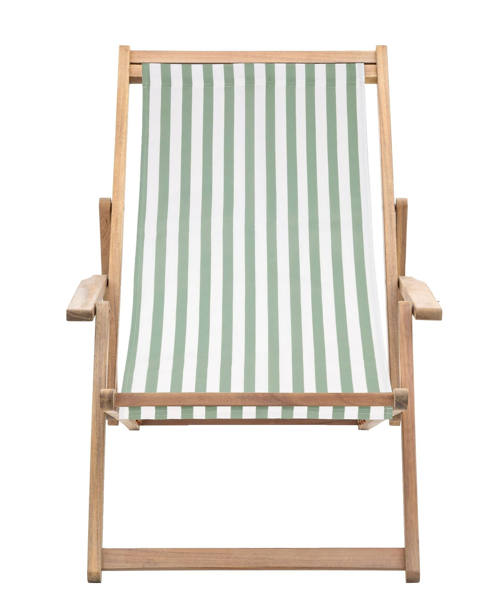 Creta wooden stripped garden chair in sage green by Gallery Direct, featuring a modern design with slatted wooden construction.