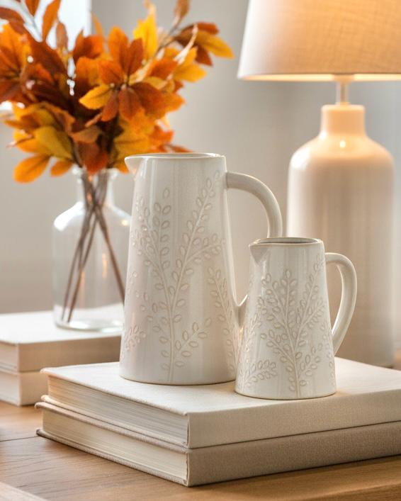 Ceramic Natural Jug With Olive Branch Design