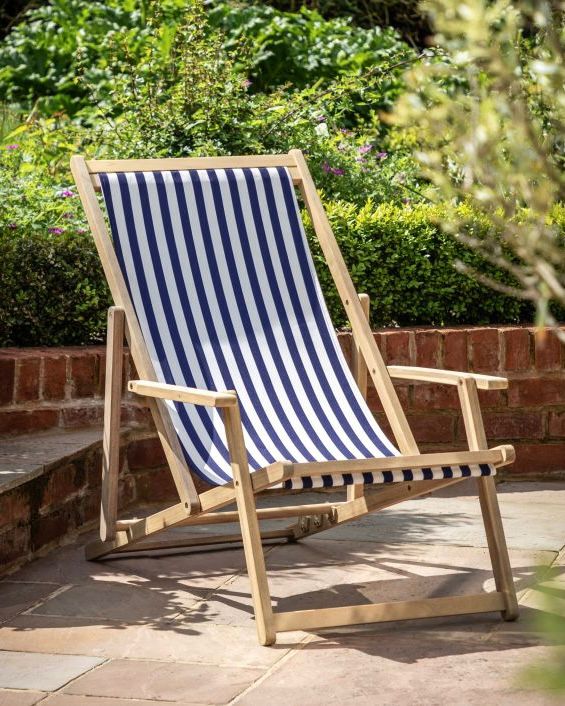 Creta wooden stripped navy blue garden chair by Gallery Direct, featuring a stylish wooden design suitable for outdoor seating.