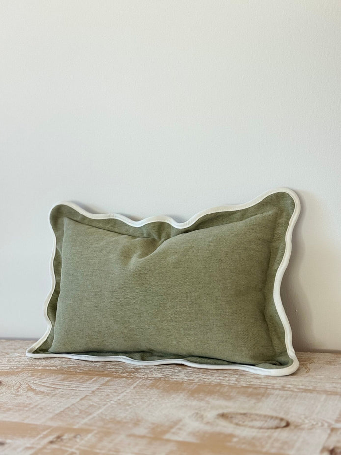 Chloe Sage Green And Cream Rectangle Scalloped Edge Cushion Cover