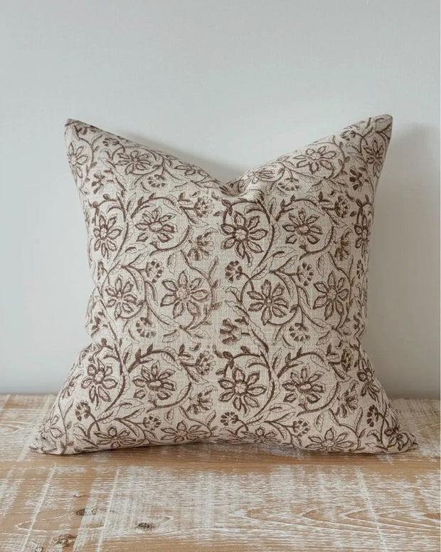 Ivy Brown Floral Print Luxury Cotton Cushion Cover