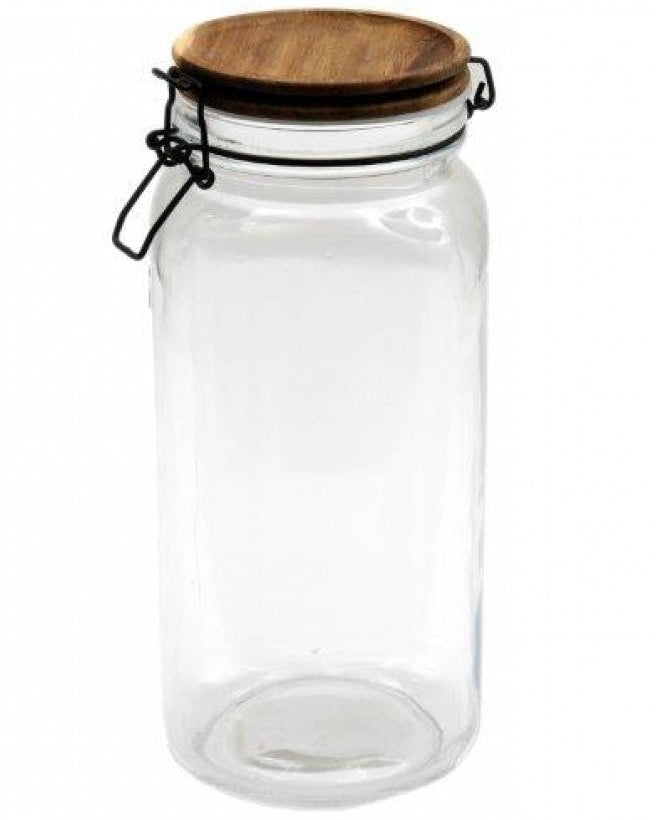 Wooden Lidded Glass Pantry Storage Jar