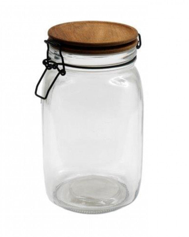 Wooden Lidded Glass Pantry Storage Jar