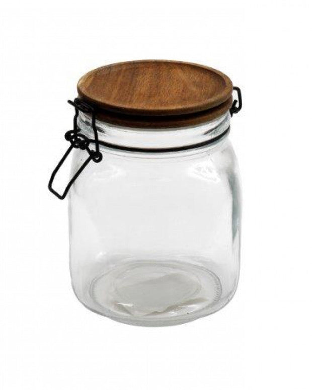 Wooden Lidded Glass Pantry Storage Jar